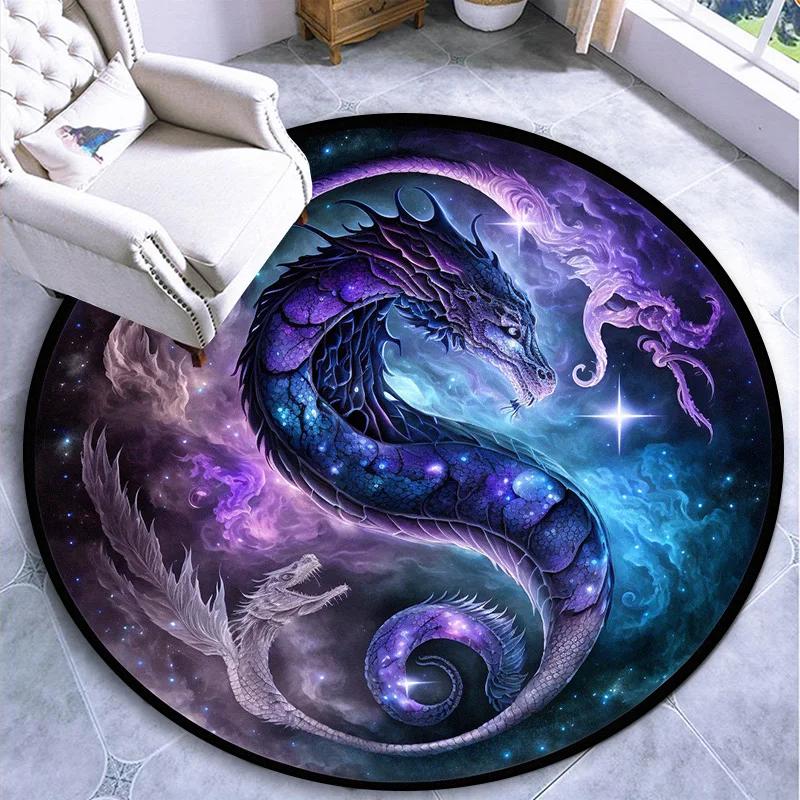 Luxury Sakura Goldfish Dragon Lion Cat Tree Design Carpet Mat Round Machine Washable Rug for Living Room Rugs for Bedroom
