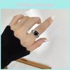 Chic Retro Black Onyx Heart-shaped Ring For Women Unique Adjustable Finger Jewelry