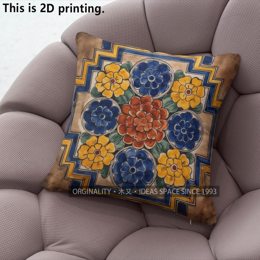 Bohemian Floral Tile Throw Pillow Covers Pattern Cushion Cover Suitable for Sofa Bedroom Car Pillow Cover