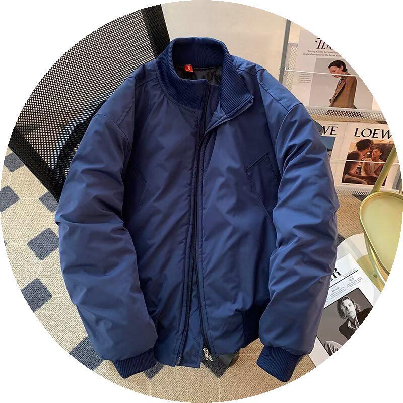 American Style Men's Trendy Loose-Fit Cotton Bomber Jacket - Winter Warmth with Stand Collar