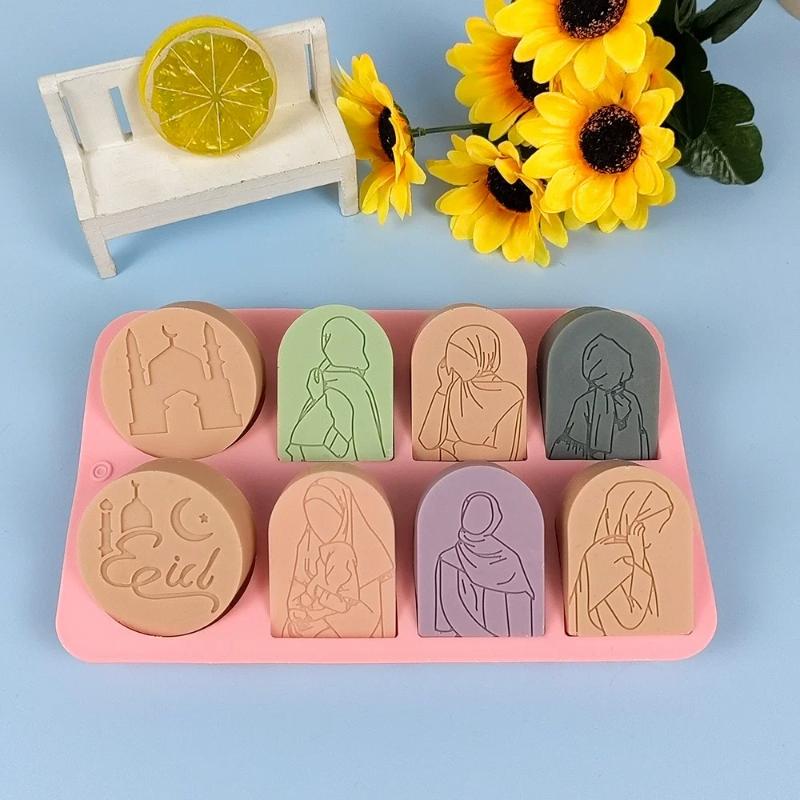 6-Cavity Eid Al Fitr Mubarak Ramadan Cake Mold - Islamic Image Dessert Soap Candle Maker Middle Eastern Festival Decor DIY