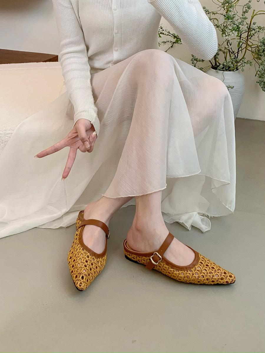 

Внутренние увеличивающие рост тканые сумки голова полушлепанцы женские для улицы 2025 новый летний Мэри Джейн полые дырки толстая подошва сандалии 35