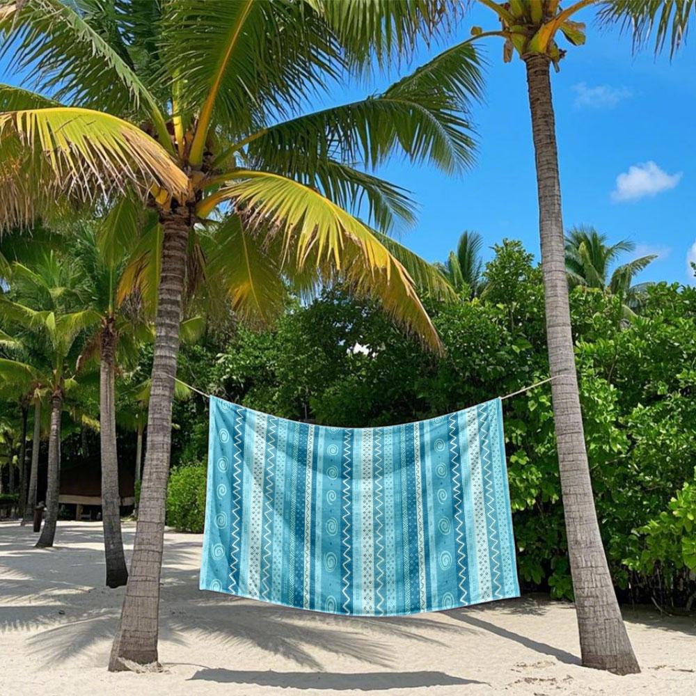 Blue Tribal Striped Patterns Quick Drying Bath Towel Microfiber beach towel light weight swimming camping yoga beach out
