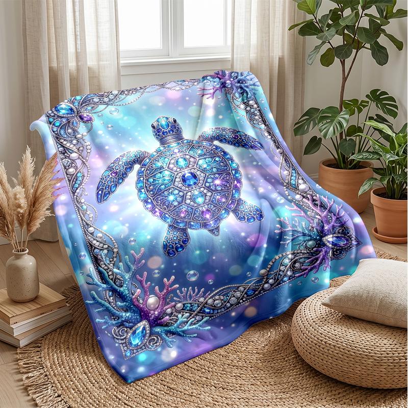 Oceanic Jeweled Turtle 1 Theme Blanket Lightweight Warm Flannel Blanket Decorative Throw Blanket for Home Decoration