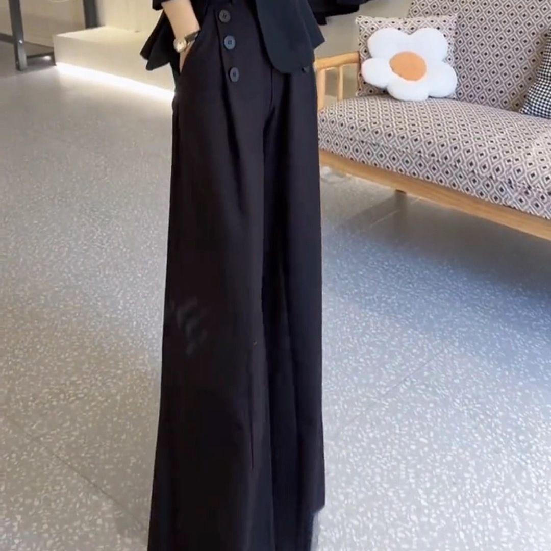 

New Autumn High-Waist Wide-Leg Skirt Pants: Slimming, Loose Fit, Draped Mom Casual Trousers M (Recommended for 49-55 kg) чорний