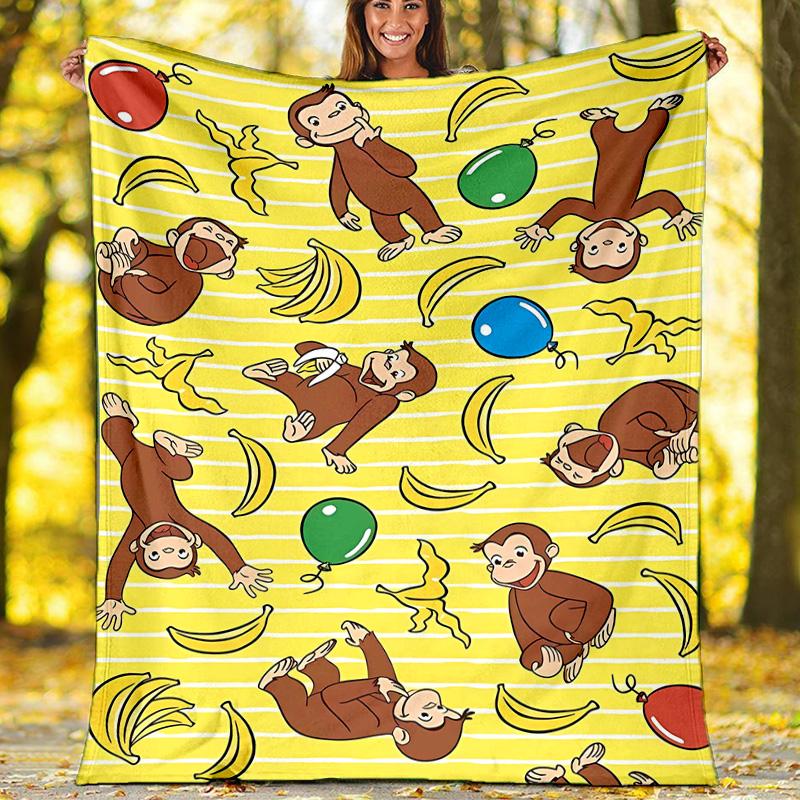1pc Curious George7 Theme Blanket - Digital Print, Polyester, Cozy for All Seasons, Perfect for Outdoor, and Travel