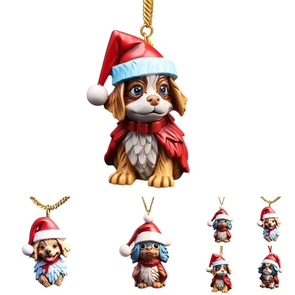 Cute Cartoon Christmas Elf Dog Hanging Ornament For Festive Car Decoration