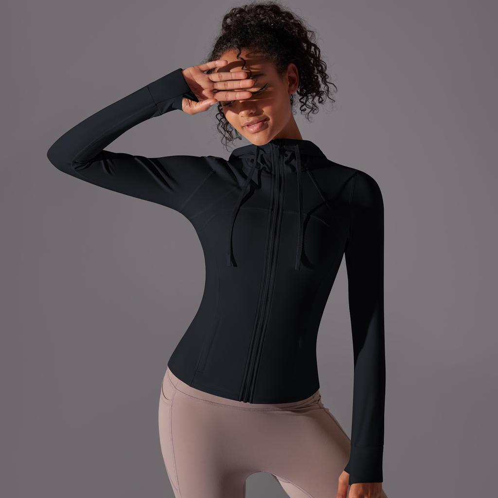 Nessaj Zipper Yoga Shirts With Thumb Hole Women High Elastic Sports Shirts Solid Colour Fitness Long Sleeve Tops
