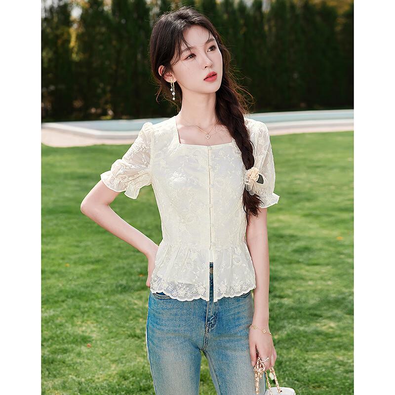 Sisui Nianhua Summer Square Collar Puff Sleeve A-Line Dress