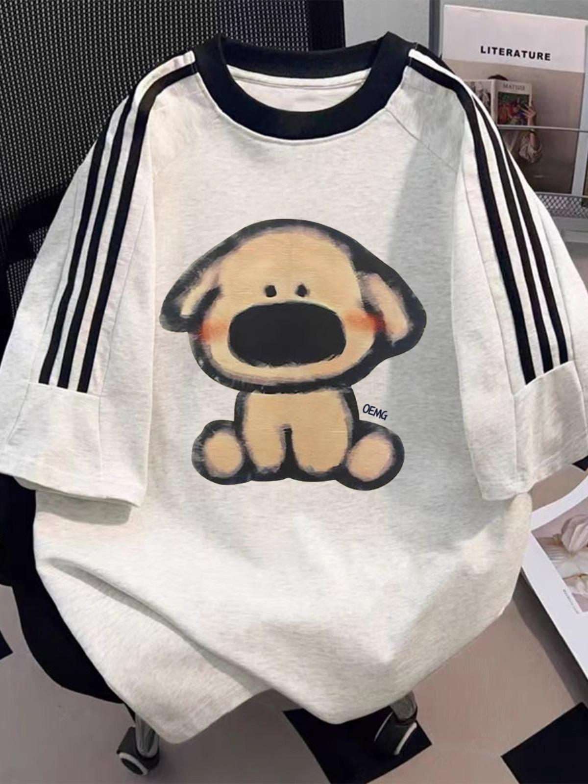 

Women s Summer Loose Fit Hip-Hop Cartoon Dog Print Cotton T-Shirt XL High Quality