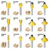 12pcs 1/4 Inch Shank Trimming Straight Milling Cutter Wood Bits Tungsten Carbide Woodworking Cutting Trimming Core Box Router Bit Set