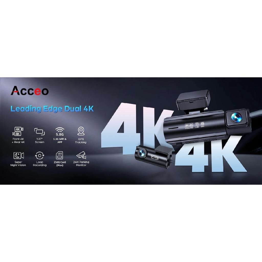 Acceo 4K Dual Dash Cam Built In WiFi GPS Optional 4K Rear Camera Car Recorder with Night Vision 24H Parking Mode WDR Technology