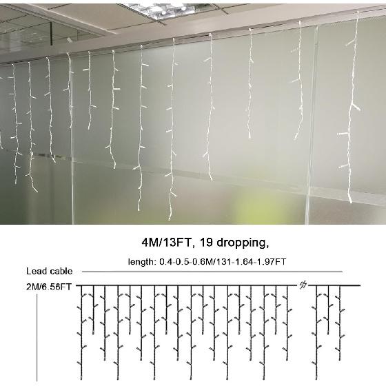 Lumières Guirlande Glaçons LED GTSYDING, 96 LED 4M 8 Modes Rideau Extensible Guirlande Lumineuse de Noël Plafond Suspendu Scintillement Lumières à Mémoire pour Extérieur Intérieur