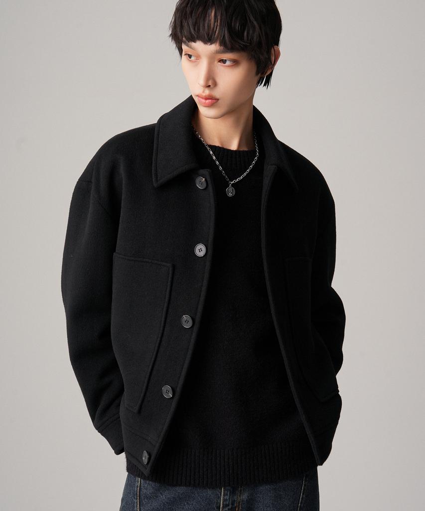 Avandress Fore Wool Collar Handmade Jacket Gray