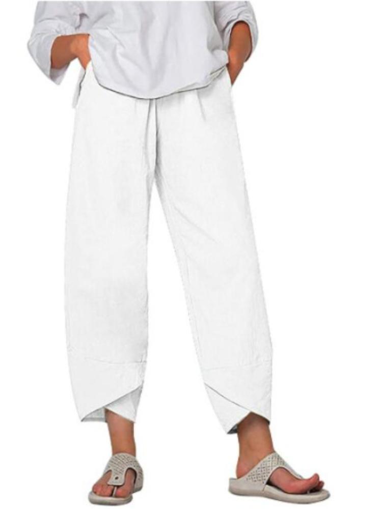 

Женские брюки свободного кроя из хлопка и льна, свободные повседневные брюки S белый