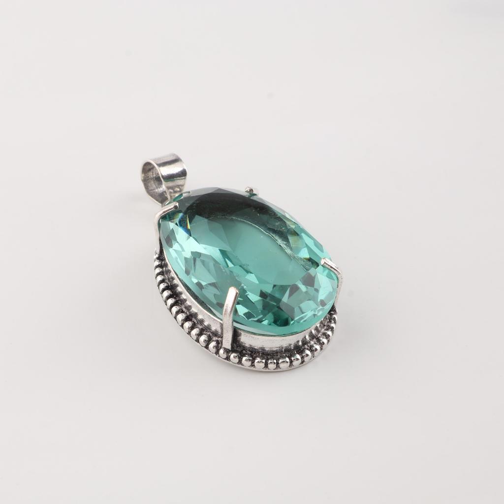 Himmelblauer Apatit Edelstein Silberanhänger 1,75", 925 Sterlingsilber Handgefertigter Schmuck, Partywear Anhänger Geschenk für Frauen PP-63-9