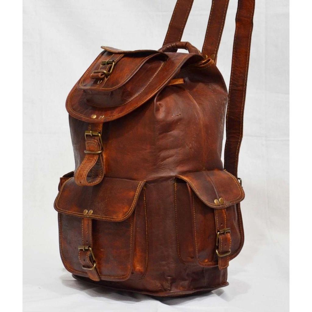 Leather Backpack Bag Rucksack Vintage Men's Laptop Brown Messenger Genuine Real