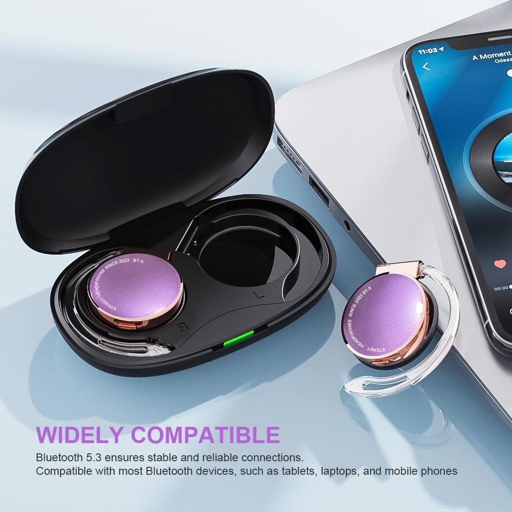 Bluetooth Wireless Earbuds with Lightweight New Wearing Method Gold 5.3 Clip, Open-Back Earphones, Headset, (Rose Purple)