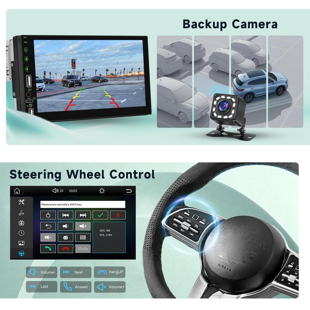 Hodozzy 1Din Car Stereo Wireless Carplay/Android Auto Support Wireless, 7 Inch Touch Screen 1Din