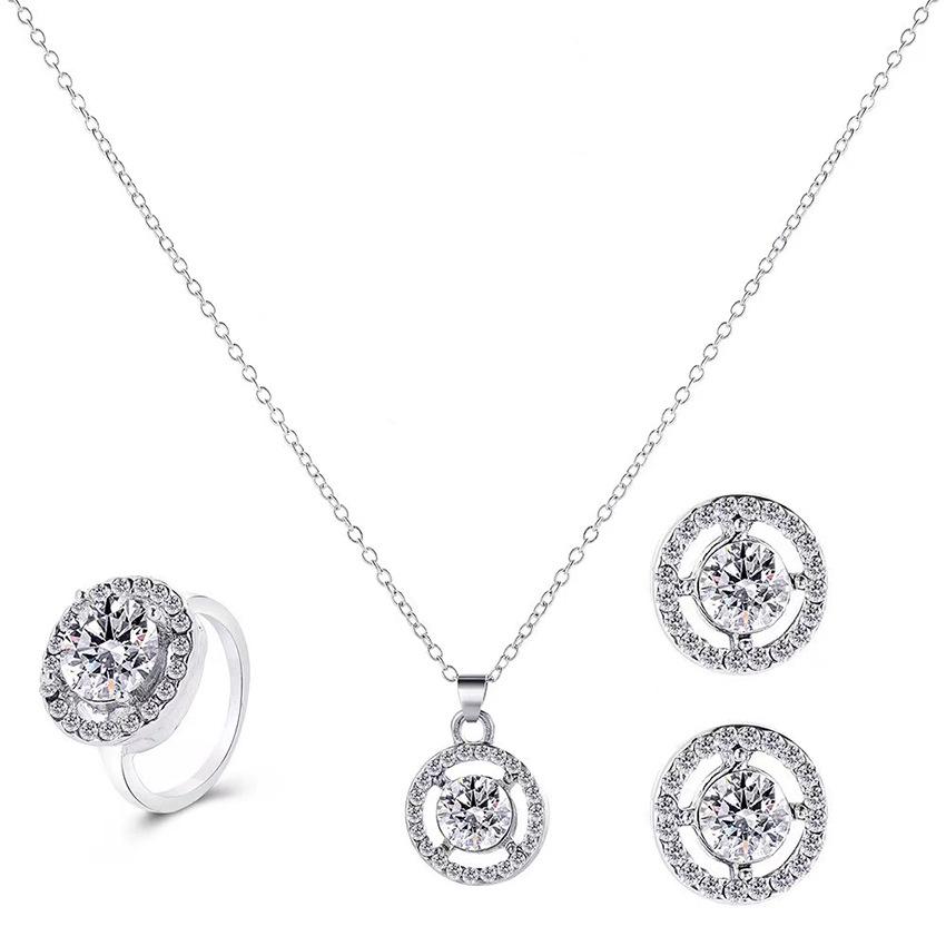 Chic Rhinestone Zircon Jewelry Set: Necklace, Earrings, Ring & Watch for Women