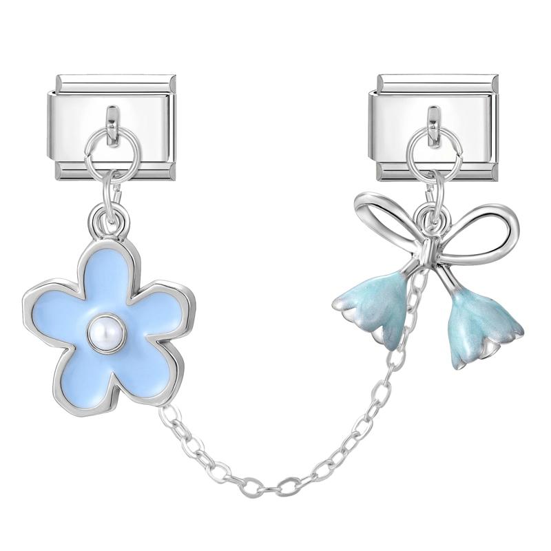 Zircon Bow Knot Moon Butterfly Star Cat Paw Tassel Chain Italian Charm Links Fit 9mm Stainless Steel Bracelet Women DIY Making