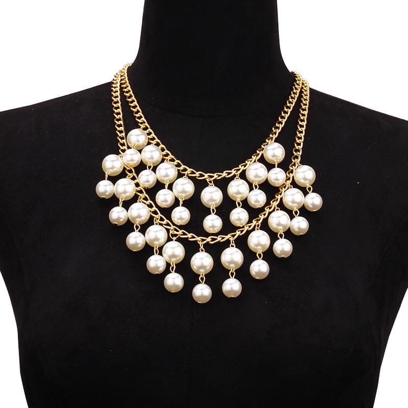 Geometric Double Layer Faux Pearl Necklace With Tassel For Women And Men золотой
