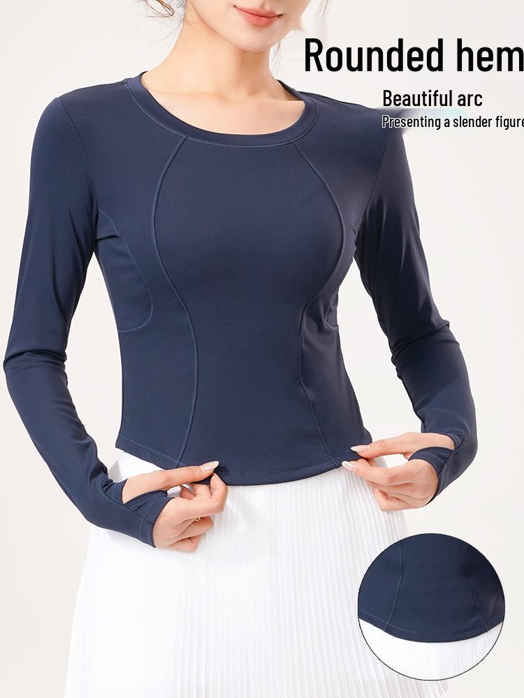 Herbst/Winter Schlank geschnittenes Rundhals Yoga T-Shirt: Hochwertiges lässiges Langarmshirt mit hoher Elastizität für Laufen & Bodycon Fitness