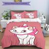 3 stuks Schattig Aristokatten Marie Kat Roze Strik Beddengoed Set, Zachte en Comfortabele Dekbedovertrek voor Slaapkamer, Logeerkamer W001