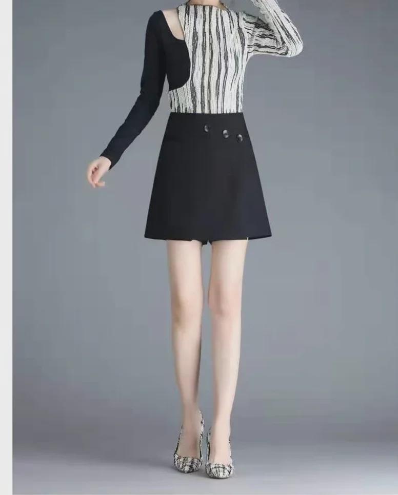 Women's High Waist Black Suit Shorts: Korean Style 2024 Spring/Autumn, Slim A-Line, Versatile, Loose Fit, Wide Leg.