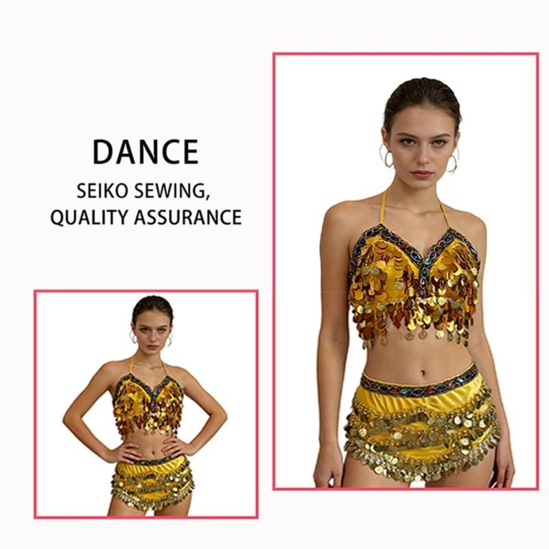 Belly Dance Costume Hip Scarf And Glittering Sequins Skirt Wrap Photography Studio Dance Wear For Nightclub Performances
