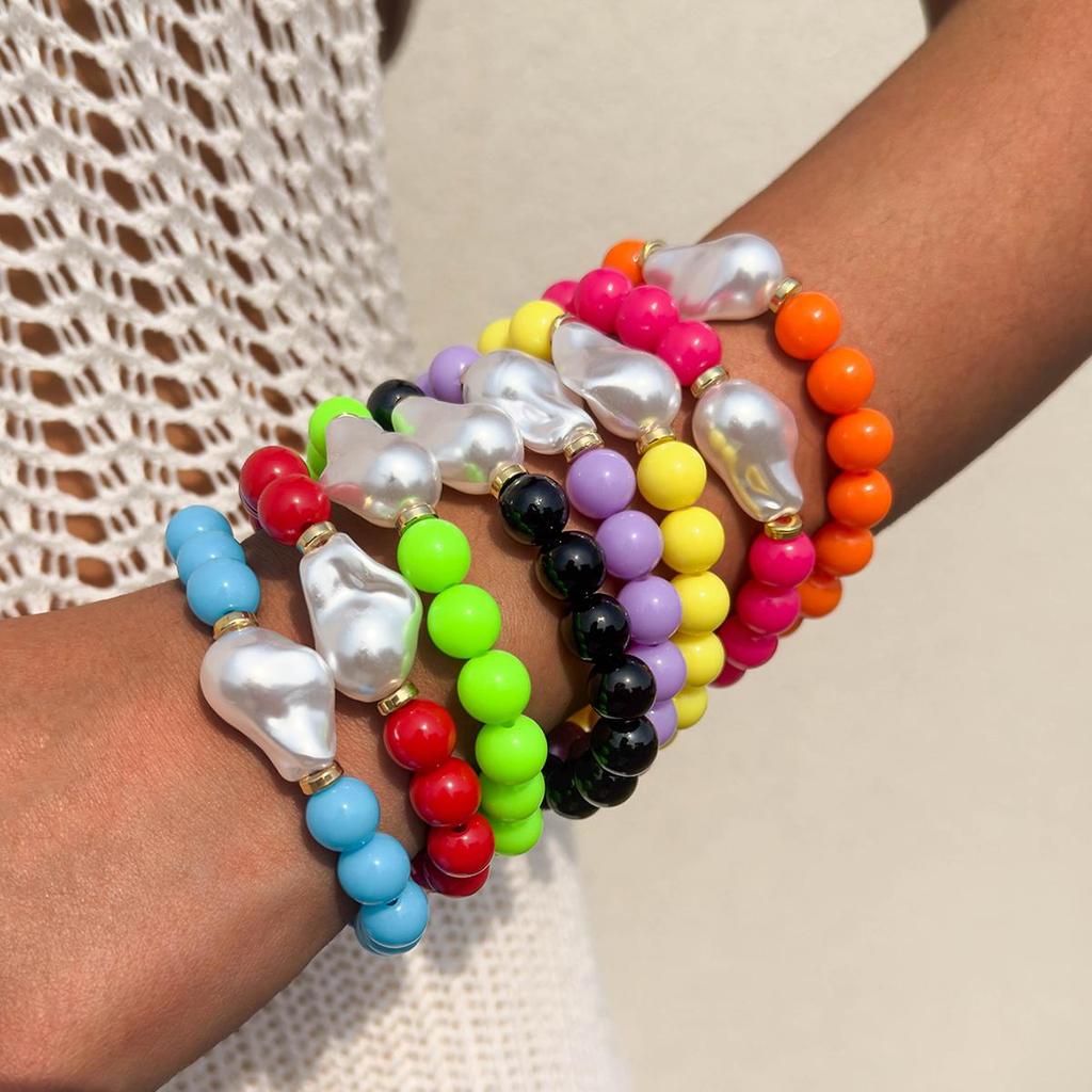 Summer New Colorful Multi Piece Pearl Acrylic Beaded Bracelet, Women's Jewelry Creative Personalized Bracelet