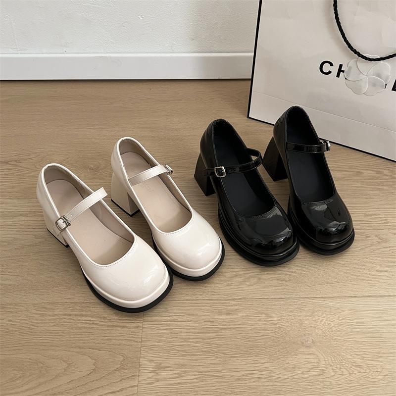 French Retro Thick Heel High Heels Women's 2025 New Summer Versatile Skirt Mary Jane Shallow Mouth Small Leather Shoes