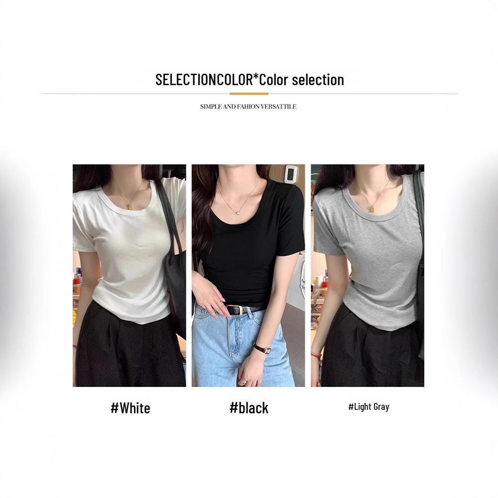 Women's Summer Square Collar Short Sleeve Fitted T-shirt