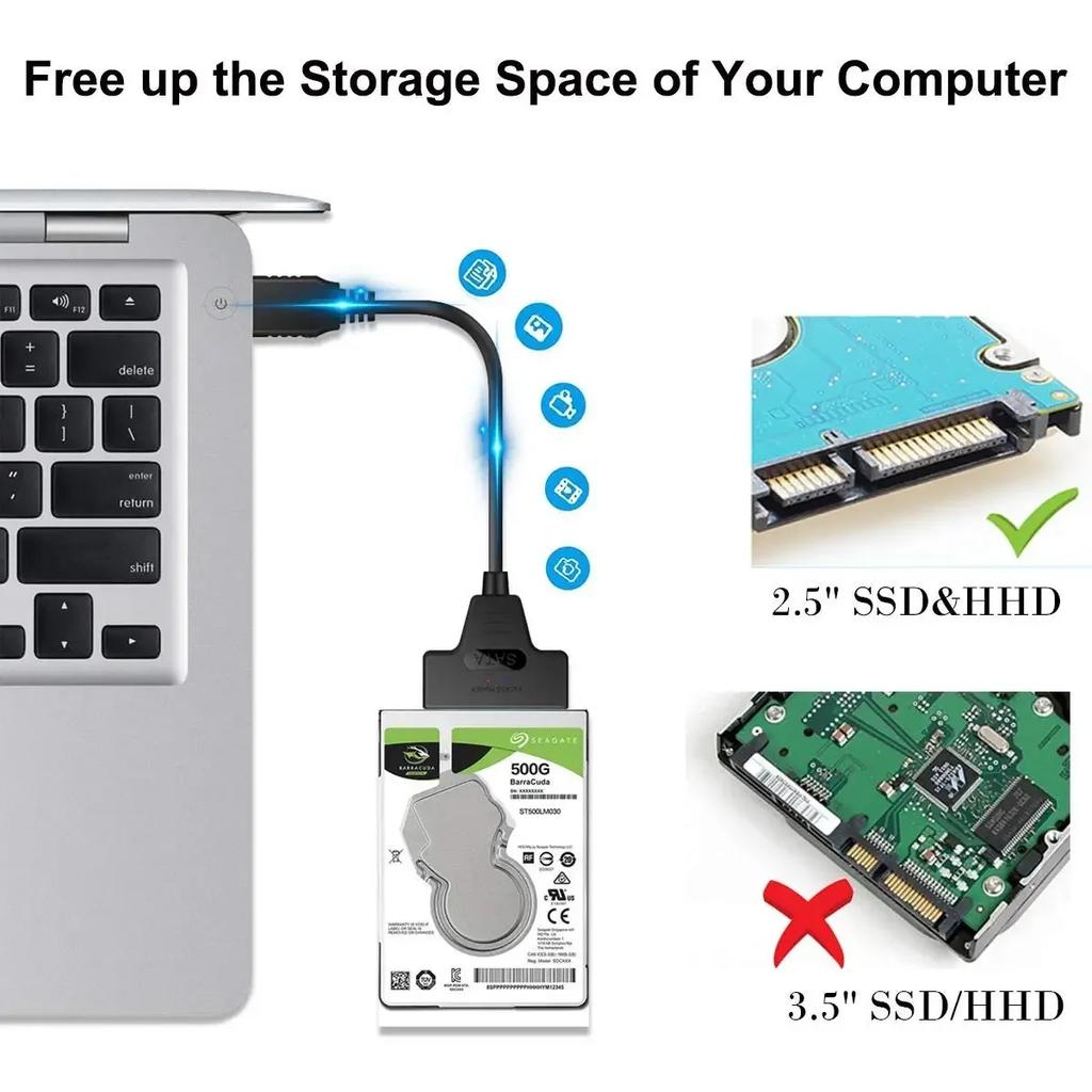 SATA To USB 3.0 Type-C Cable Up To 6 Gbps for 2.5 Inch External HDD SSD Hard Drive SATA 3 22 Pin Data Transfer Adapter