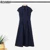 ZANZEA Women Summer Turn Down Collar Casual Sleeveless Long Dress
