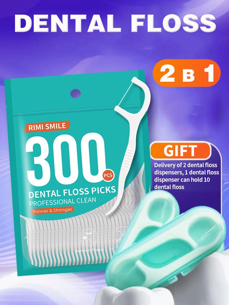 2-in-1 polymer dental floss stick, cleaning between teeth, equipped with 2 dental floss dispensers, convenient to carry