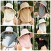 Wide-Brimmed Sunshade Sun Hat Solid Color Picking Tea Hat Windproof Rope Shawl Mask Hat  Jogging