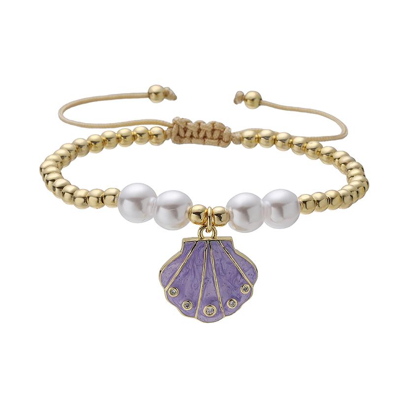 

HECHENG, Imitation Pearl Ocean Series Pink/Blue Shell shaped Pendant Chain Adjustable Bracelet Women s Beach Accessories 1 Piece Other фіолетовий