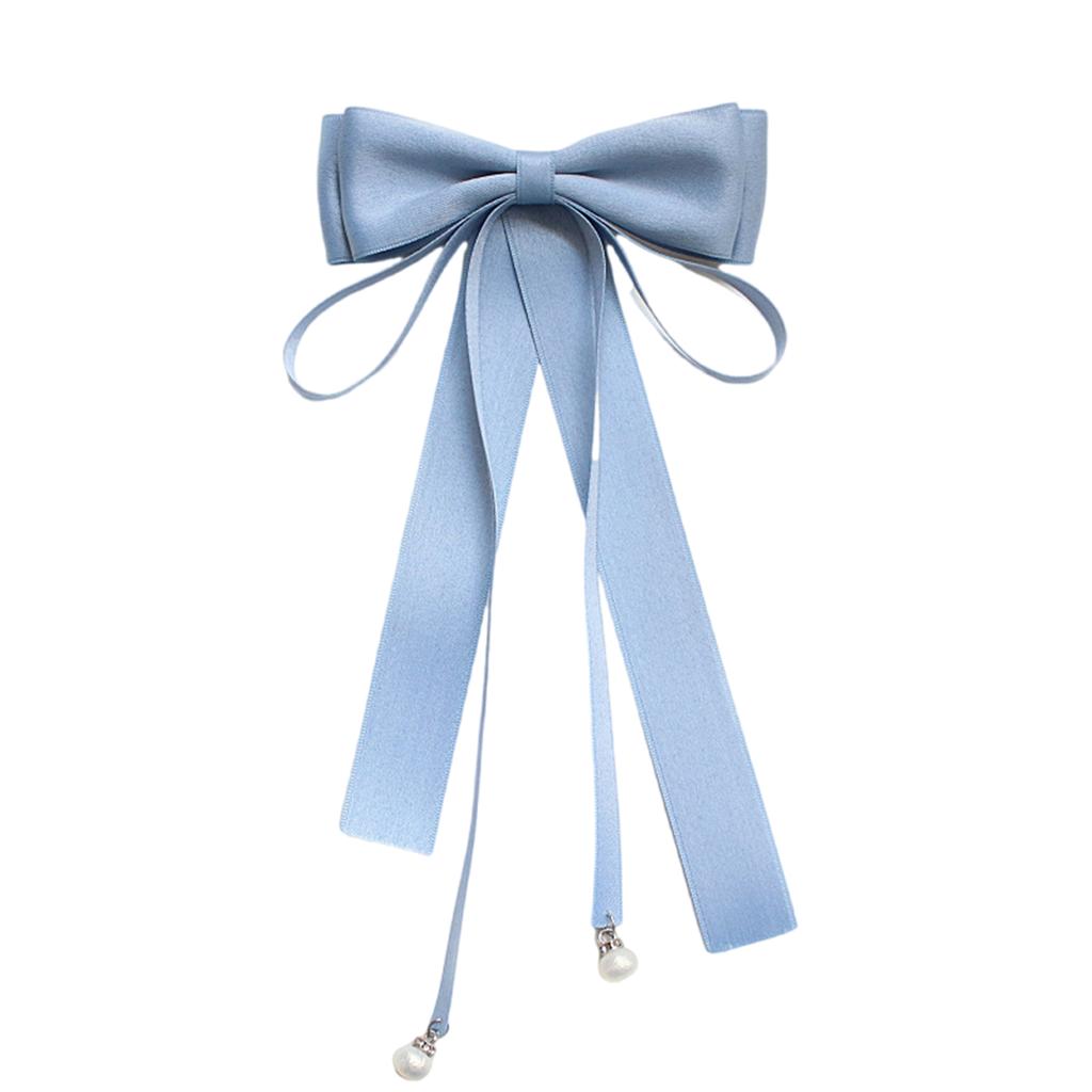 Elegant Pearls Long Ribbon Bowtie with Pin Pre Tied Adjustable Preppy Styles Bowknot Necktie for Fashionable Women Ties