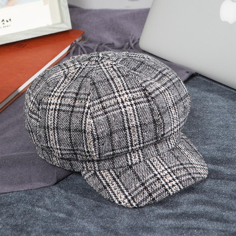 Milliner Maug Beret Vintage Plaid Octagonal Hat British Vintage Painter Hat Fashion