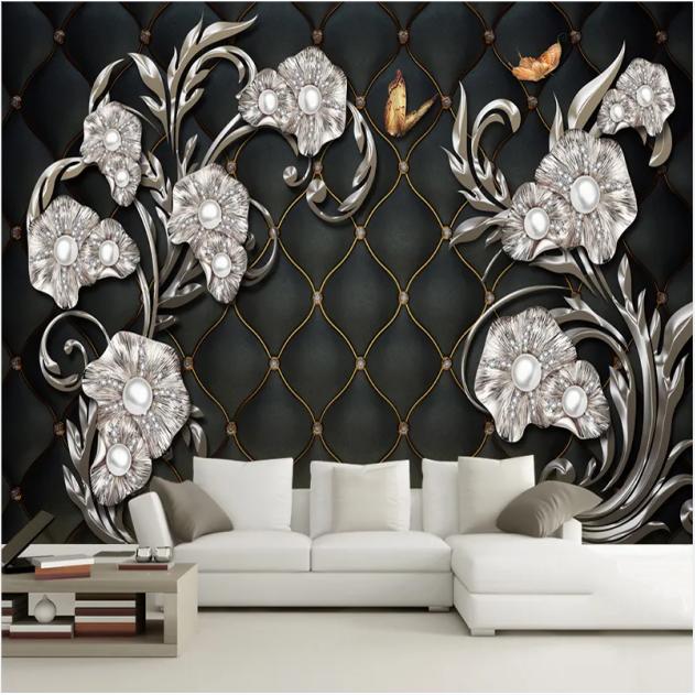 

European Style Luxury Wallpaper 3D Stereo Flower Jewelry Mural Hotel Living Room Background Wall Mural Home Decor 200 cm(W) x 140 cm(H)
