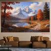 2D Majestic Autumn Snow Mountain Lake Photography Backgroun