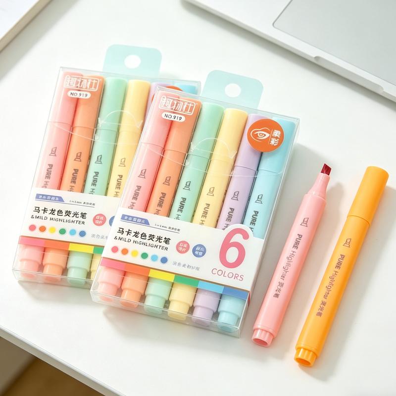 6/18Pcs Pastel Color Macaron Highlighter Pen Marker Pens Fluorescent Pen Drawing Highlighters Cute Stationery School Supplies