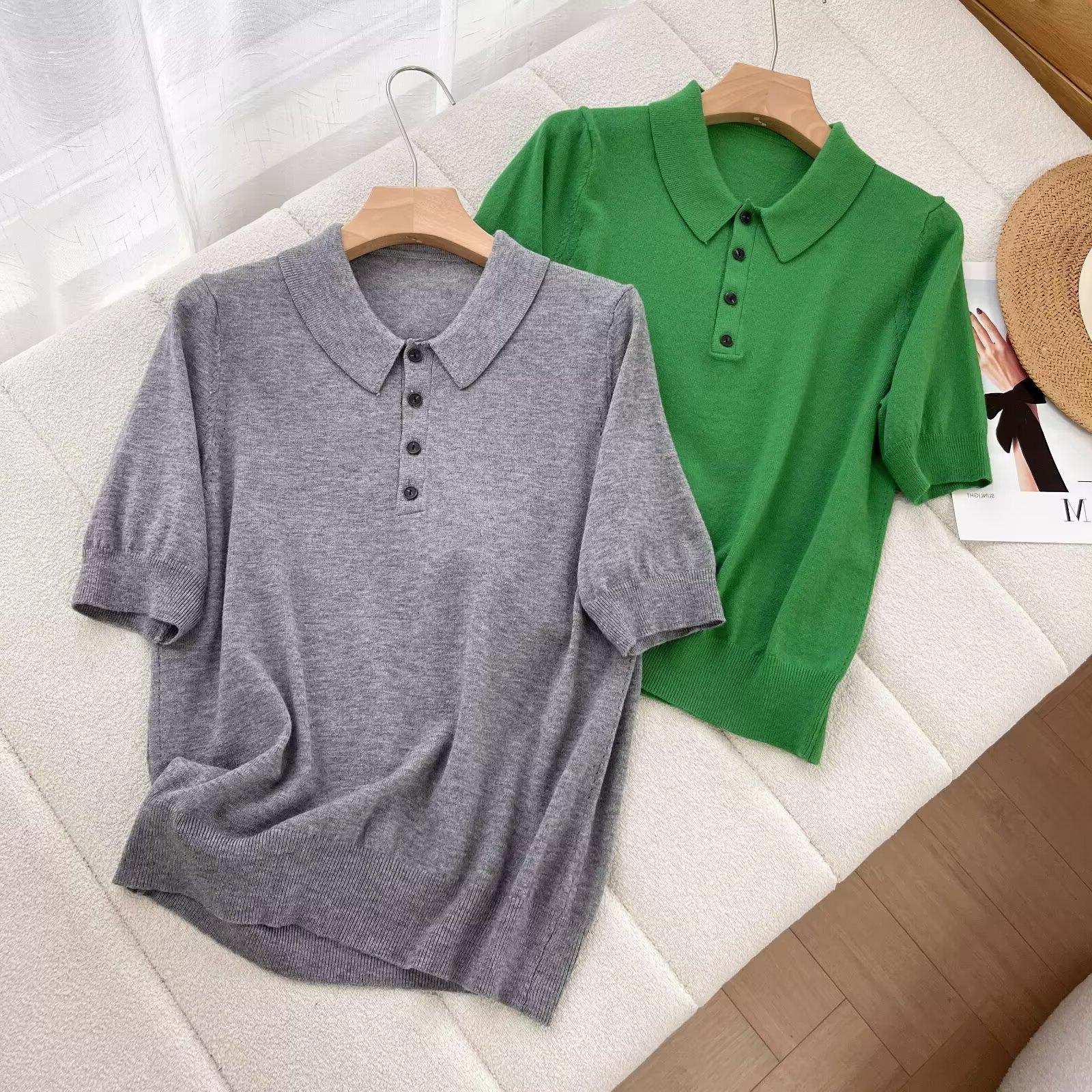

BM&MD&ZA Women s Spring/Summer Fashion Lapel Knitted T-shirt Small