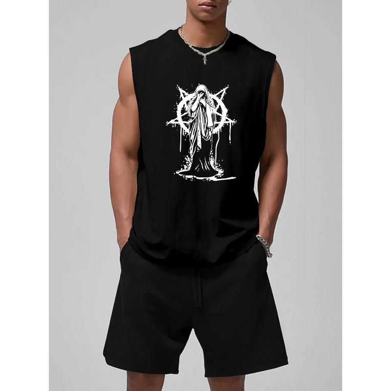 

Athletic Tank and Shorts Set Windproof Breathable Relaxed XXL чорний