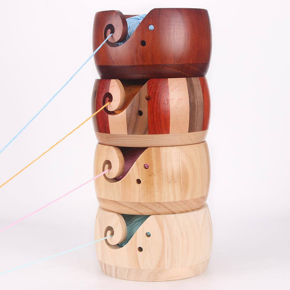 Wooden Yarn Bowl Knitting Yarn Bowls with Holes Crochet Bowl Holder Handmade Yarn Storage Bowl for DIY Knitting Crocheting