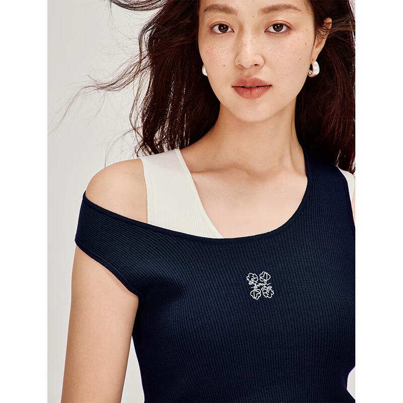 INMAN Damen Eisseide U-Ausschnitt Besticktes Strick Tanktop