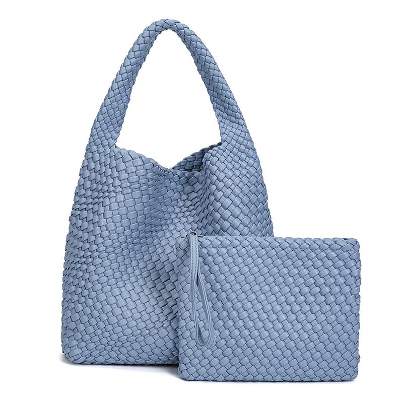 Handgefertigte geflochtene PU-Leder-Schultertasche mit großem Fassungsvermögen für Damen