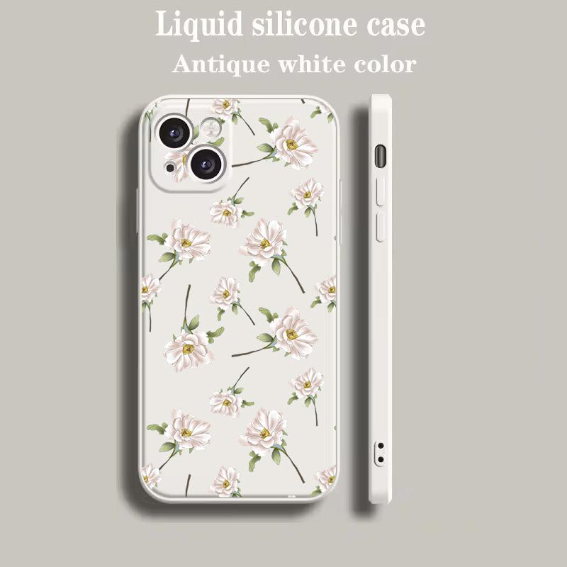 Luxury Color Phone Case For iPhone 15 14 13 12 mini 11 Pro Max XS X XR SE 7 8 Plus soft Silicone Beige Cover Flower