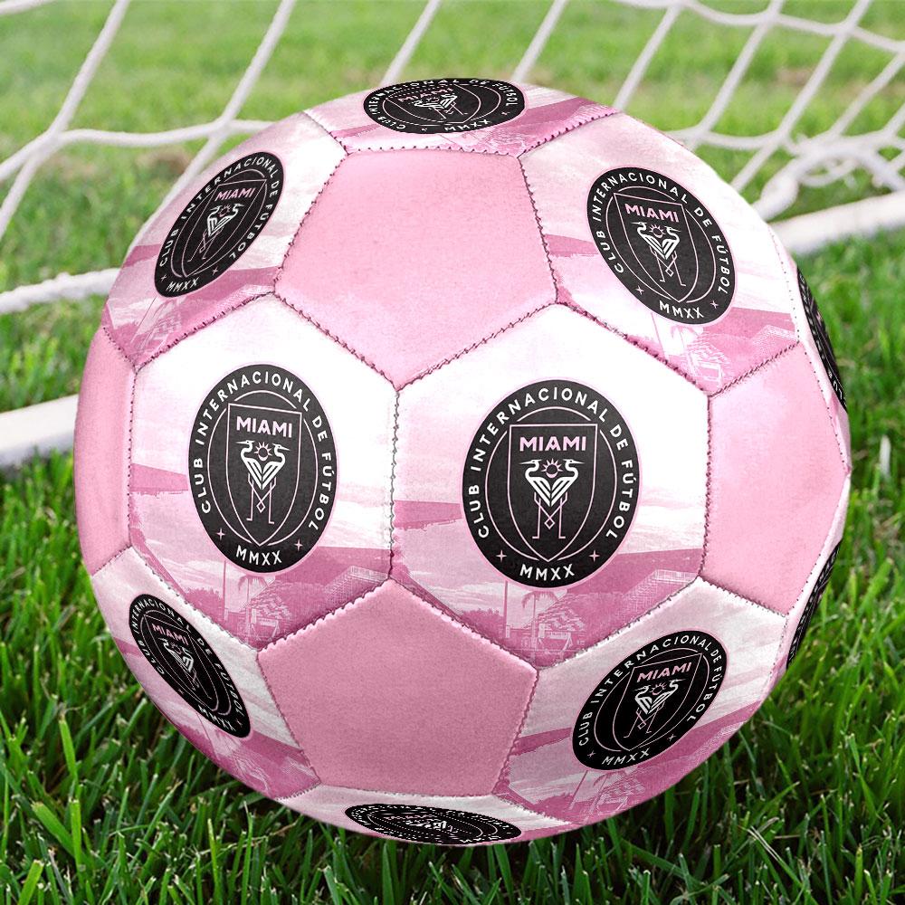 Inter Miami CF Size 5 Soccer Ball, Machine-Stitched PVC, Durable & High Bounce, All Ages Fit, fan merchandise, matches & outdoor use.